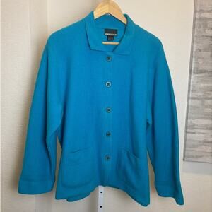 Sigrid Olsen Sport Turquoise Blue Lambs Wool Long Sleeve Lightweight Jacket LG